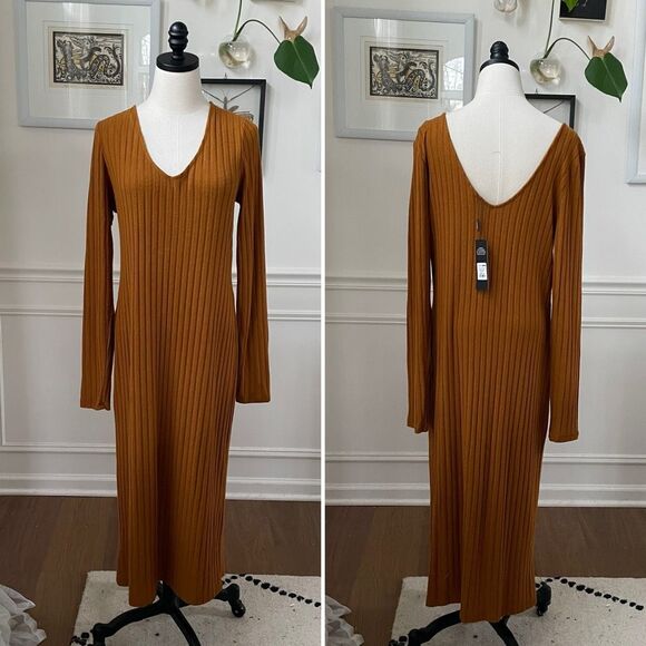 NWT Fashion Nova For The Thrill Of It Midid Dress Rust 2X - Picture 2 of 9